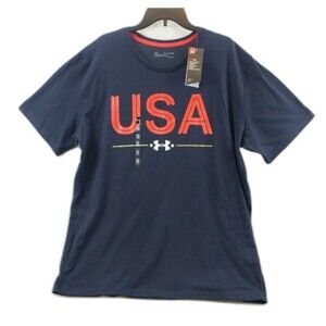 Under Armour USA Heatgear Loose Short Sleeve Navy Blue Men's Sz 2XL T Shirt